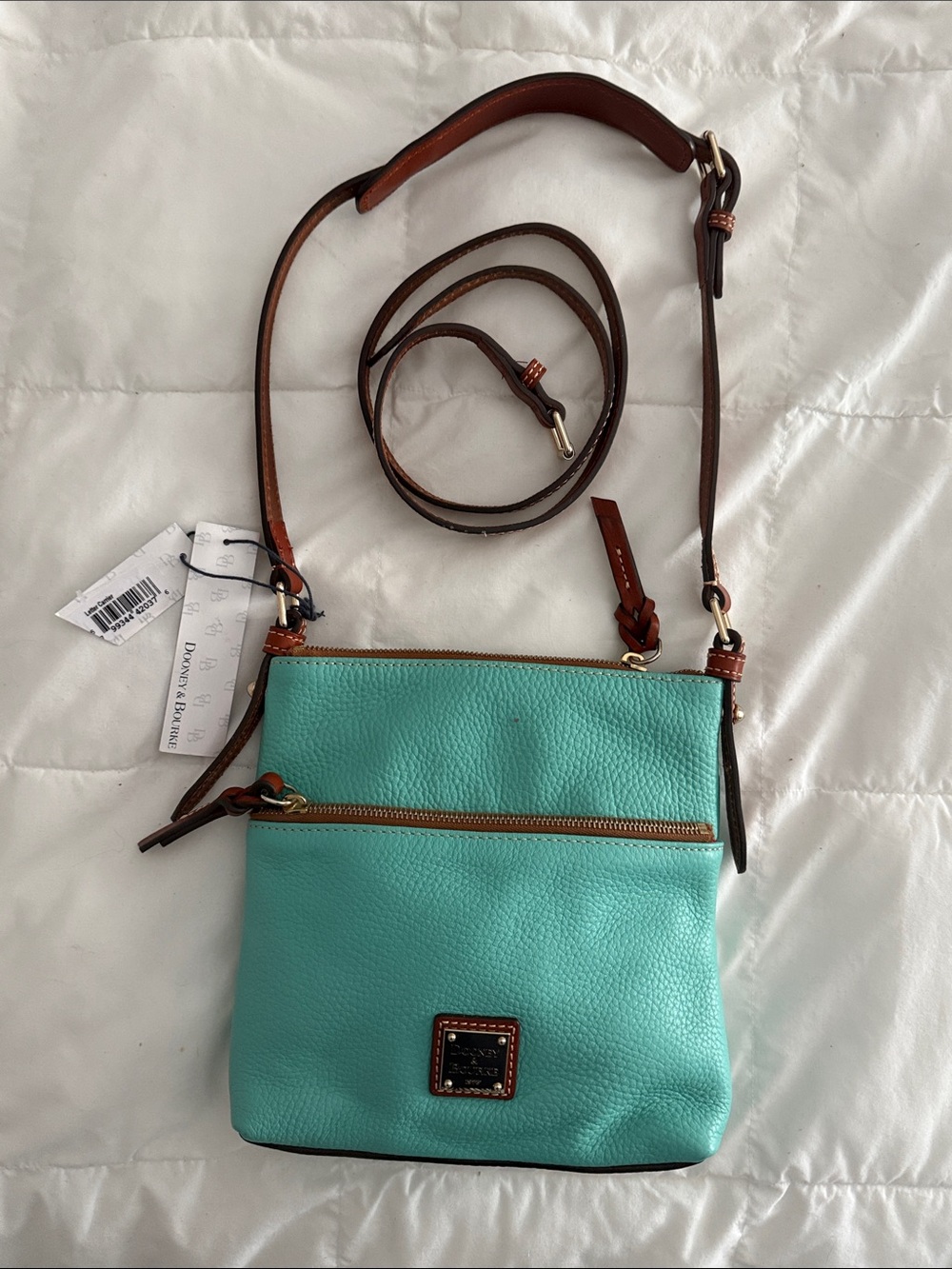 Dooney & Bourke Turquoise Pebble Leather Crossbody with Brown Strap